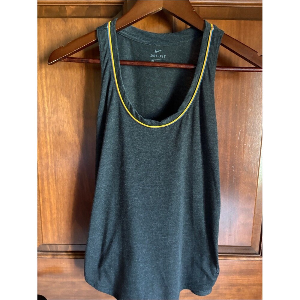 Nike Logo Dri-Fit Dark Gray Tank Top with Yellow/Orange/Red/Blue Trim, Women's S